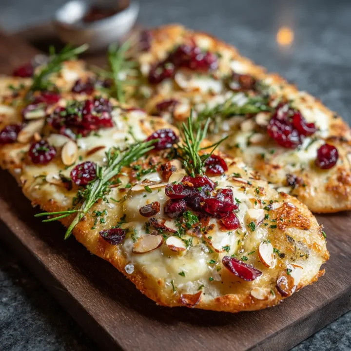 Crispy Flatbread with Brie, Cranberries & Toasted Almonds