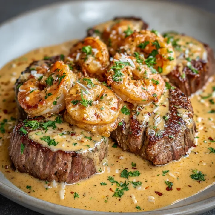 Steak in Creamy Cajun Shrimp Sauce