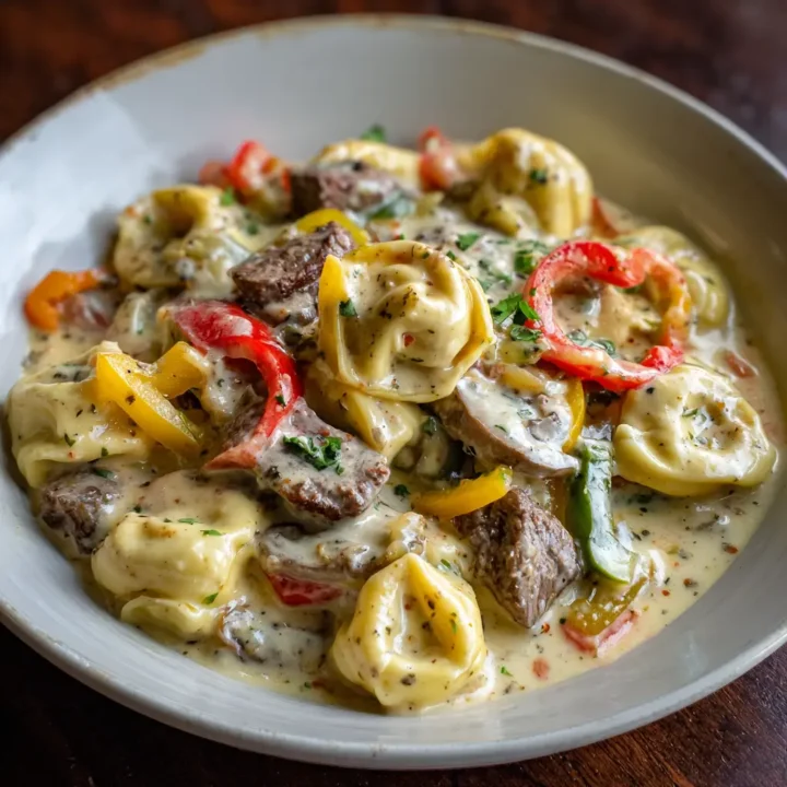 Creamy Cheesesteak Tortellini in Provolone Sauce