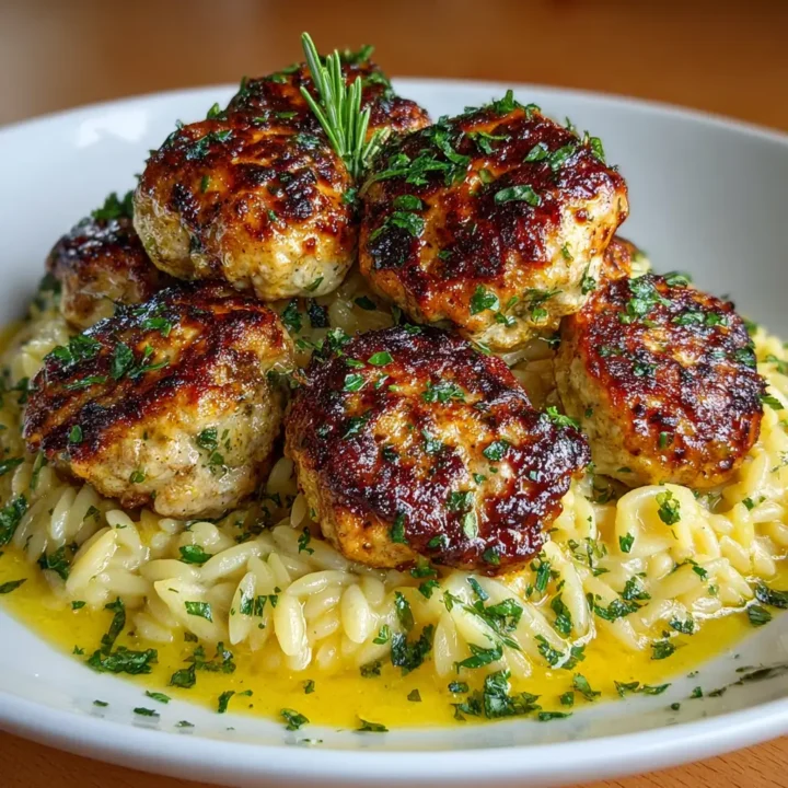 Easy Baked Lemon Rosemary Chicken Meatballs with Creamy Orzo