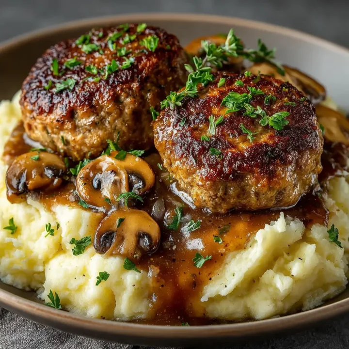 Homemade Salisbury Steak with Mashed Potatoes and Mushroom Gravy Recipe