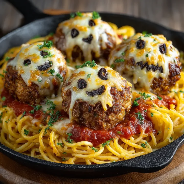Spooky Spaghetti & Cheesy Monster Meatballs Recipe