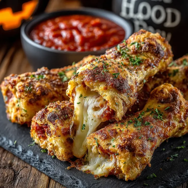 Cheesy Halloween Breadstick Bones with Marinara Blood