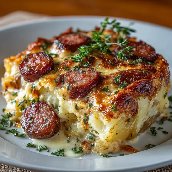 Easy Cheesy Potato & Smoked Sausage Casserole