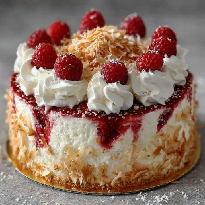 Raspberry Swirl Coconut Snowball Cake