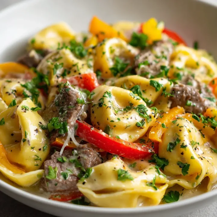 Cheesesteak Tortellini in Creamy Provolone Sauce