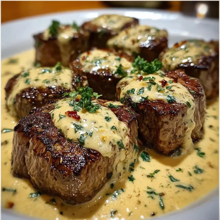 Tender Garlic Butter Steak Bites in a Rich Parmesan Cream Sauce Recipe